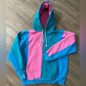 Teddy Fresh Colorblock Hoodie Pink Teal Blue Pullover Fleece Streetwear M